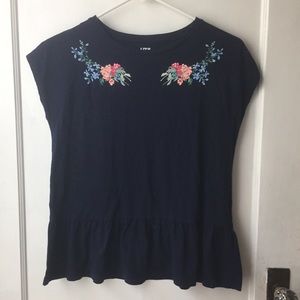 Uni Qlo Navy Blue Girls T-Shirt with Flowers